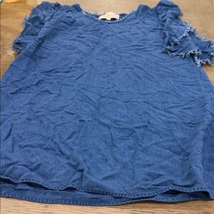 Philosophy Frayed Sleeve Blue Top
